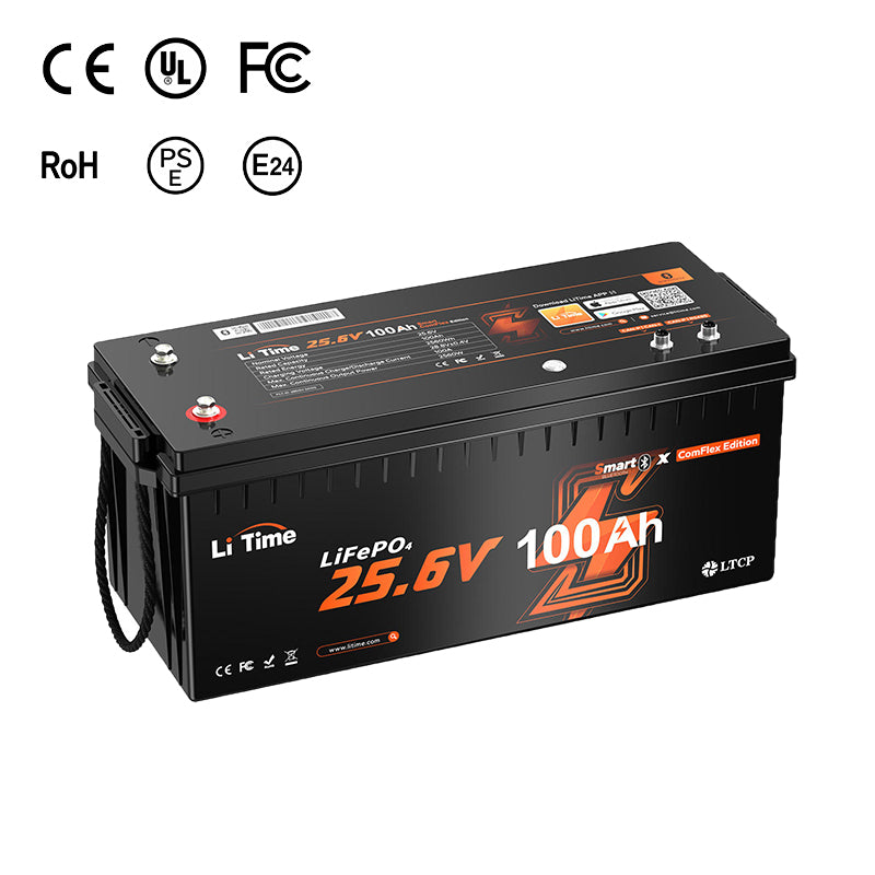 LiTime 24V 100Ah Smart LiFePO4 Battery with Bluetooth & Victron CAN Communication for Mobile Surveillance Trailer and Off-Grid CCTV Power Systems