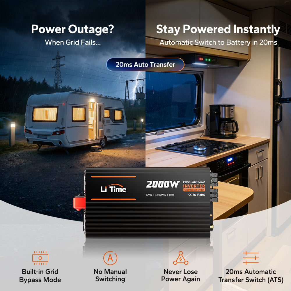 12V 2000W Pure Sine Wave Inverter with ATS Automatic Transfer Switch