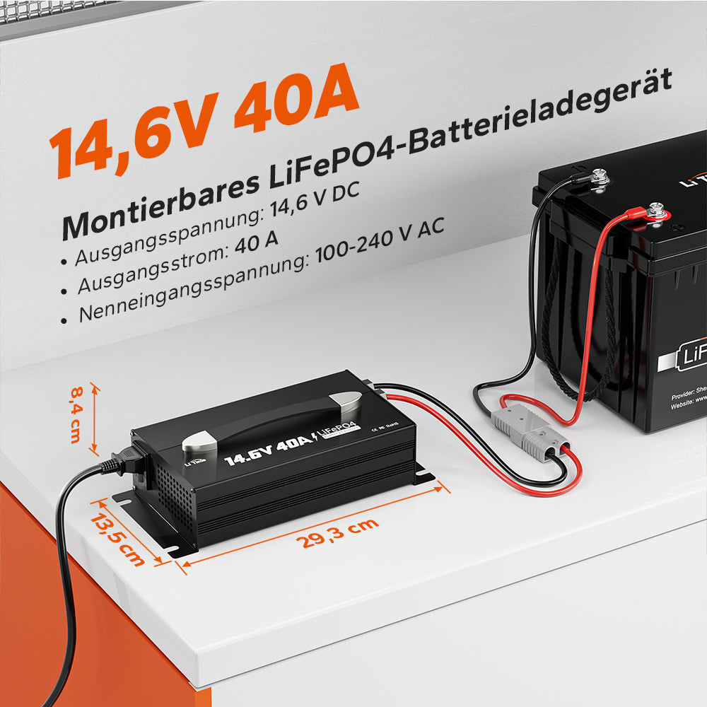 LiTime 12V 40A LiFePO4 Battery Charger with Mounting Bracket