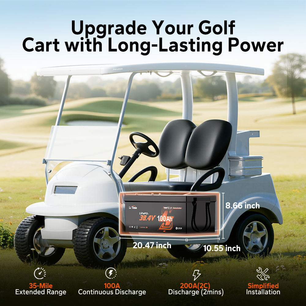 LiTime 36V 100Ah Bluetooth Communication LiFePO4 Battery for Golf Carts, Marine & Agricultural Equipment