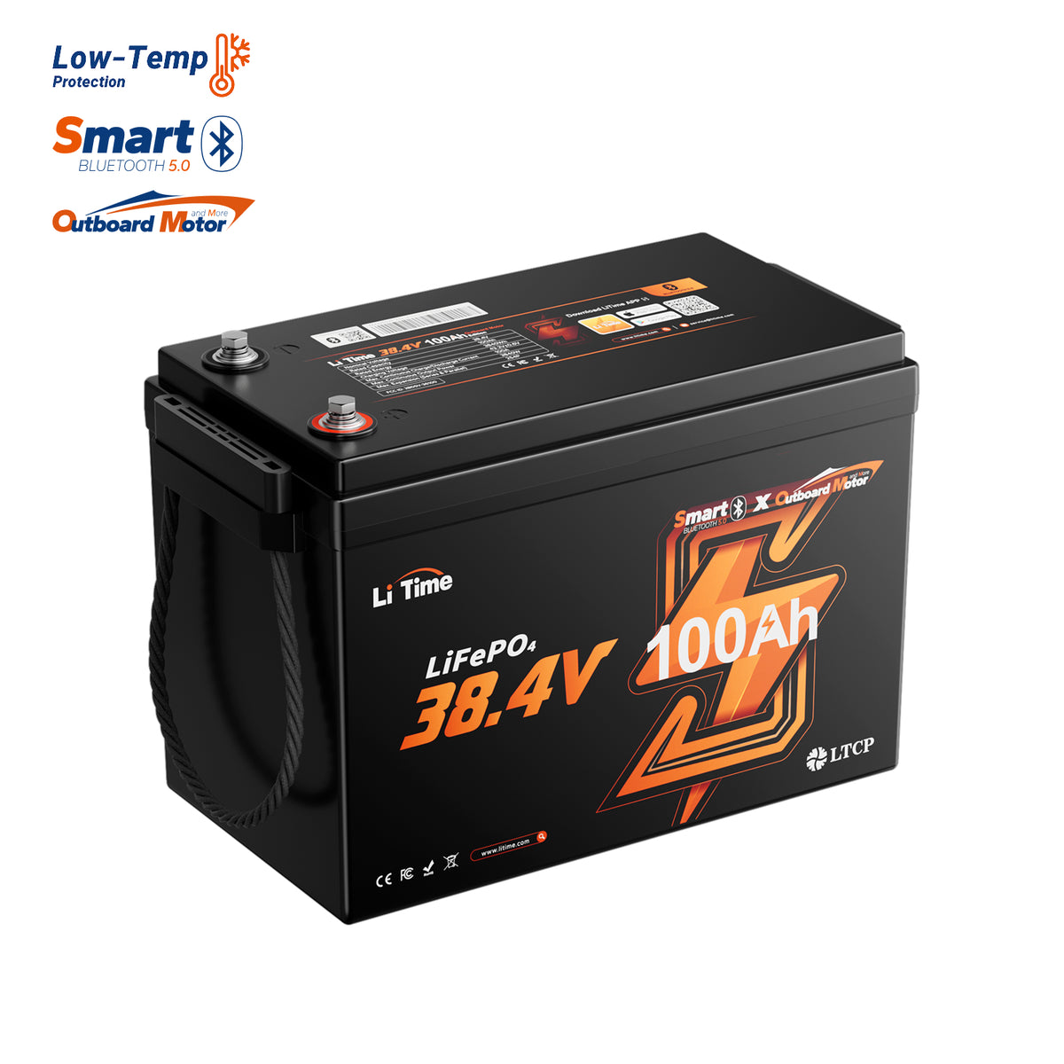 LiTime 36V 100Ah Bluetooth LiFePO4 Battery for 36V Trolling Motors, Electric Outboards & Golf Carts