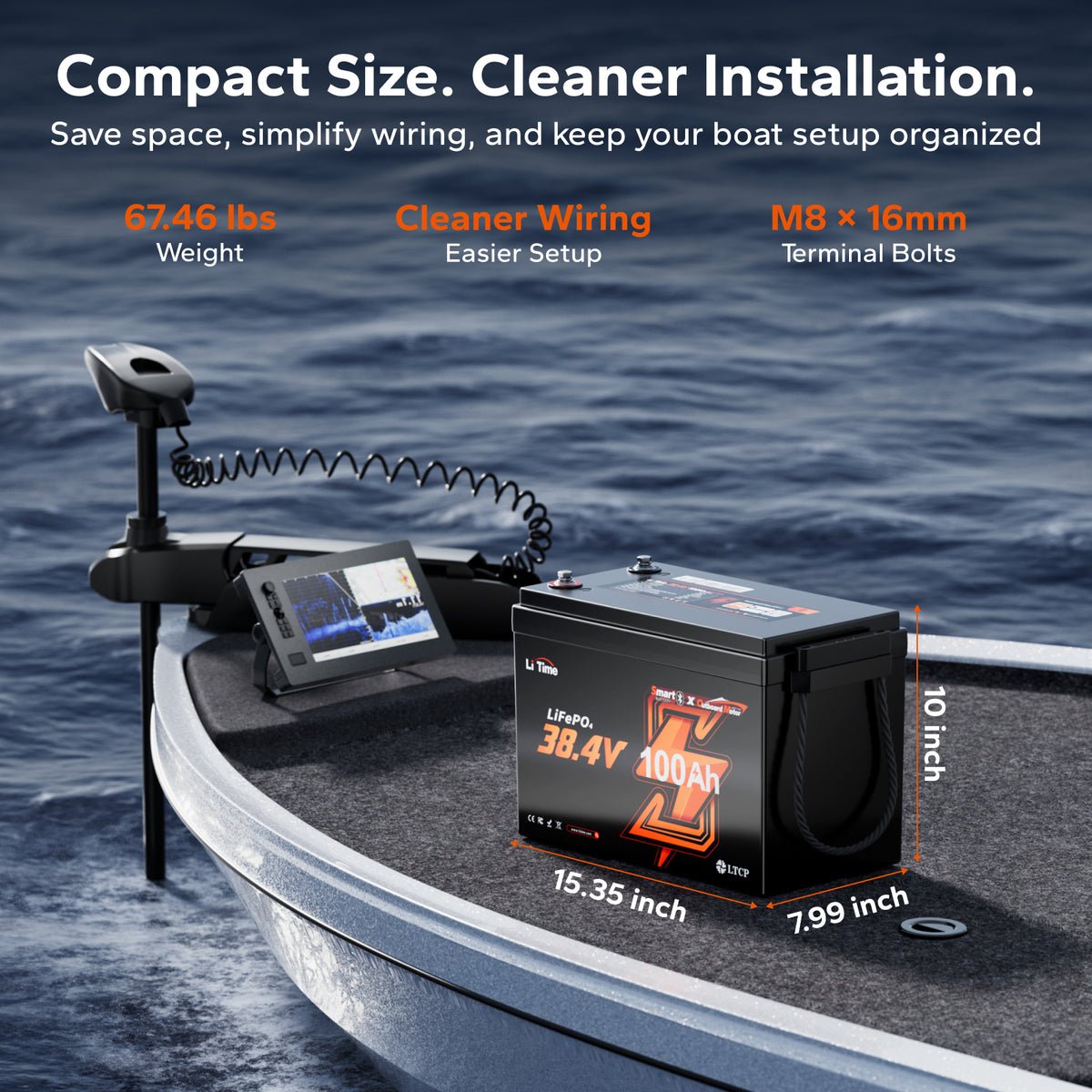 LiTime 36V 100Ah Bluetooth LiFePO4 Battery for 36V Trolling Motors, Electric Outboards & Golf Carts