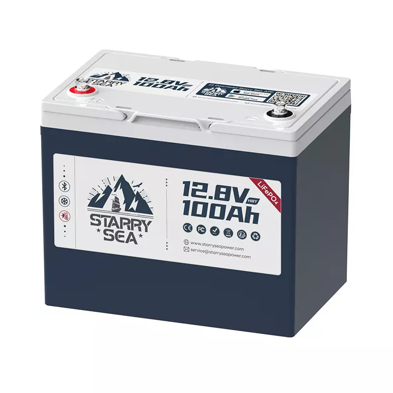 Starry Sea 12.8V 100Ah HBT LiFePO4 Battery, Self Heating in 5°C, Low Temp. Cutoff Protect, Bluetooth Feature, 1.28Kwh Energy, Built-in 100A BMS, Group 24 Size.