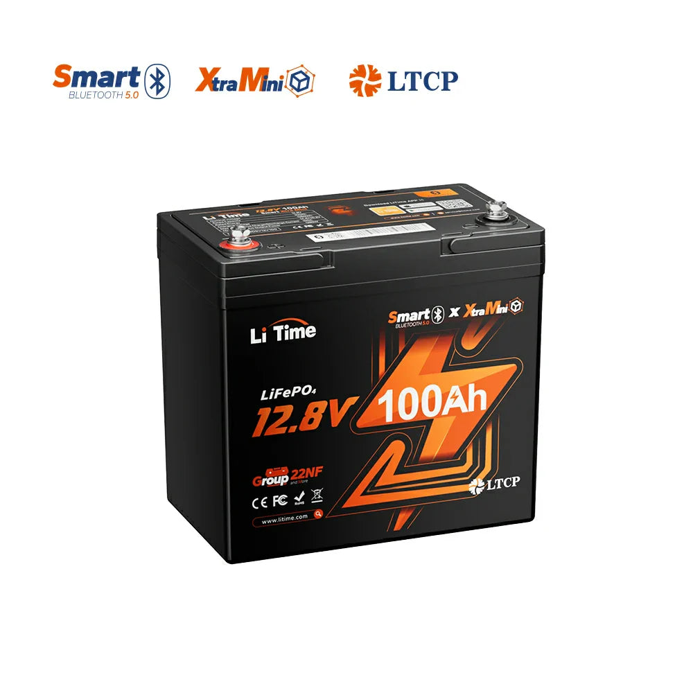 LiTime 12V 100Ah Xtra-Mini Bluetooth Small LiFePO4 Battery