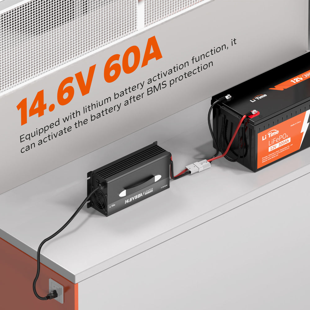 LiTime 12V 60A AC-DC LiFePO4 Battery Charger for RV, Marine & Large-Capacity Batteries