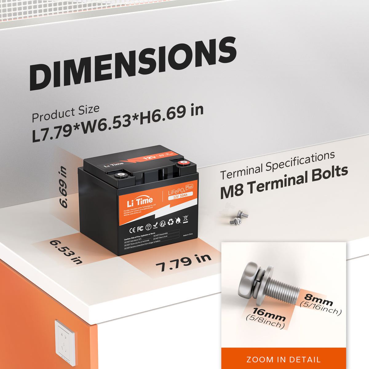 Compact 12V 50Ah Deep Cycle LiFePO4 Battery for Marine, RV and Scalable Power Systems