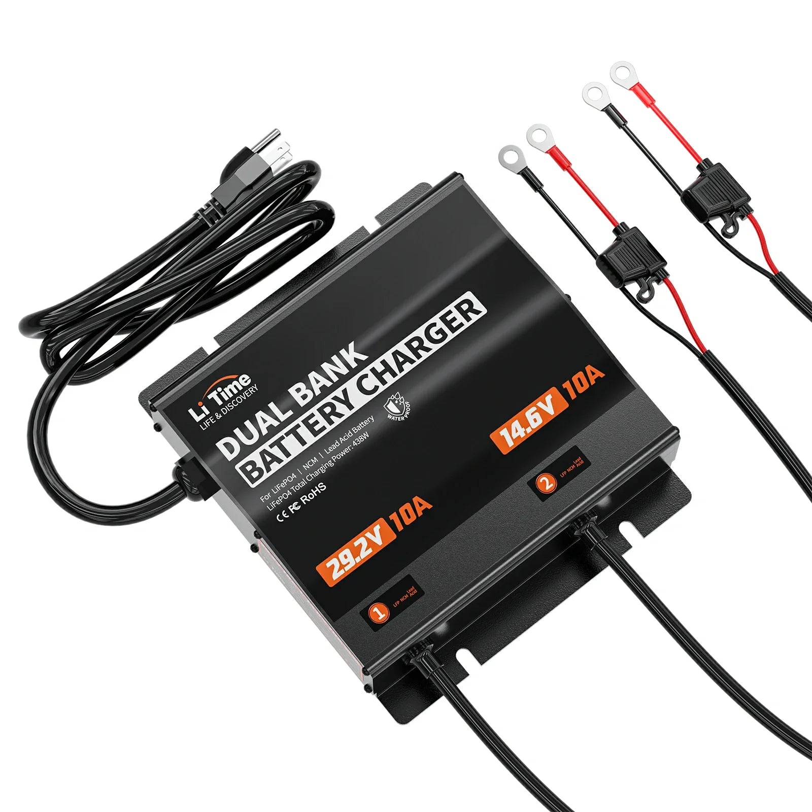 LiTime 10A 2 Bank 12V + 24V Battery Charger