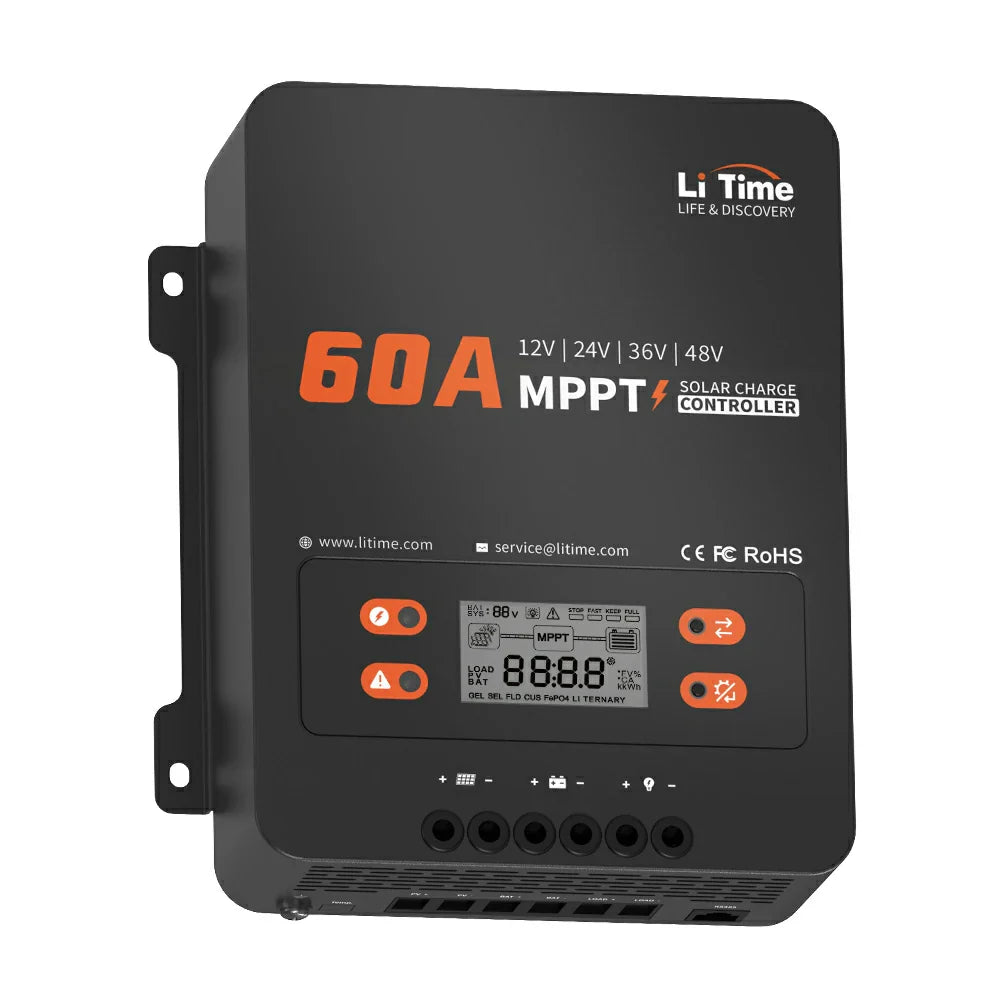 LiTime 60A MPPT 12V/24V/36V/48V Solar Charge Controller without Bluetooth Adapter