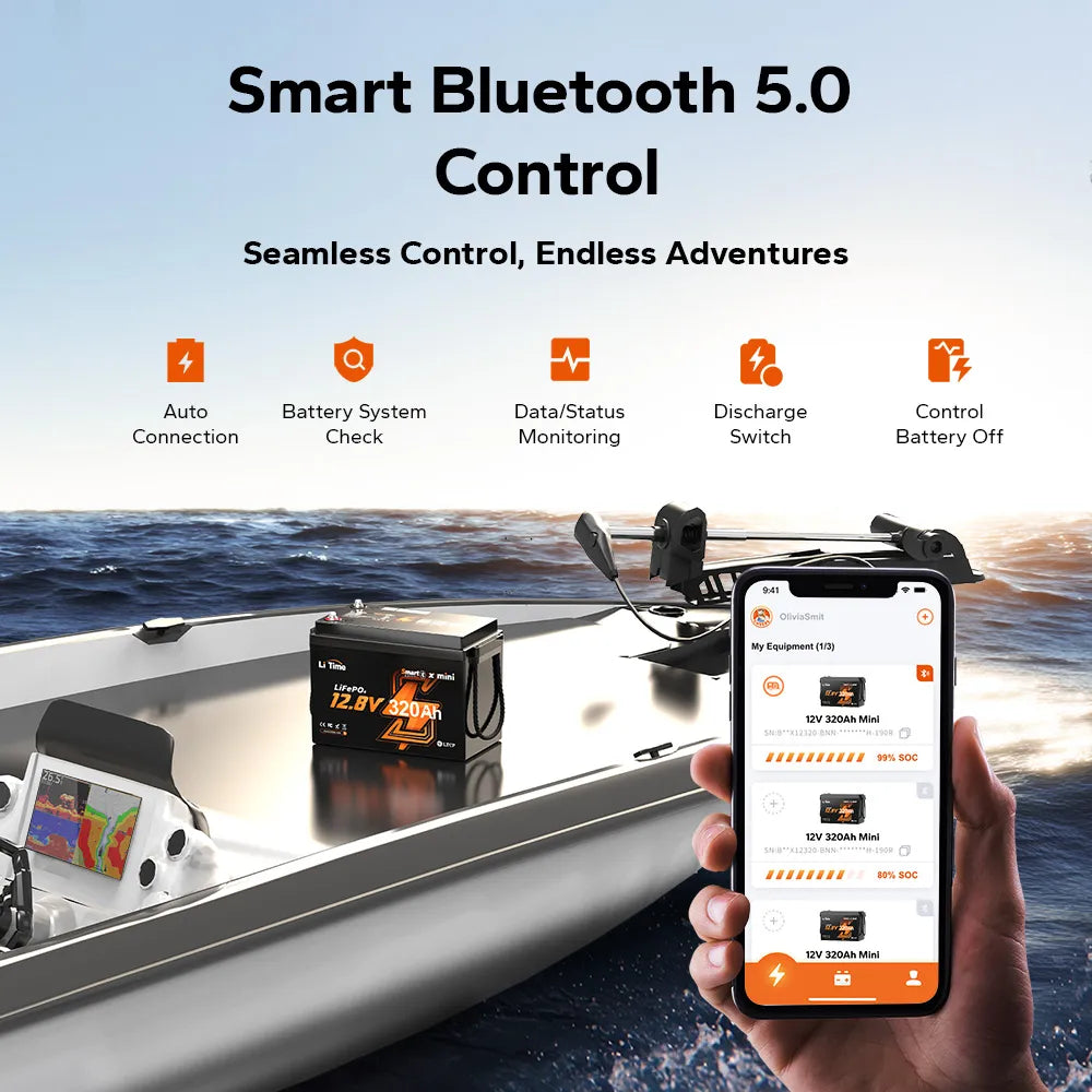 LiTime 12V 320Ah Bluetooth LiFePO4 Battery for RV & Marine