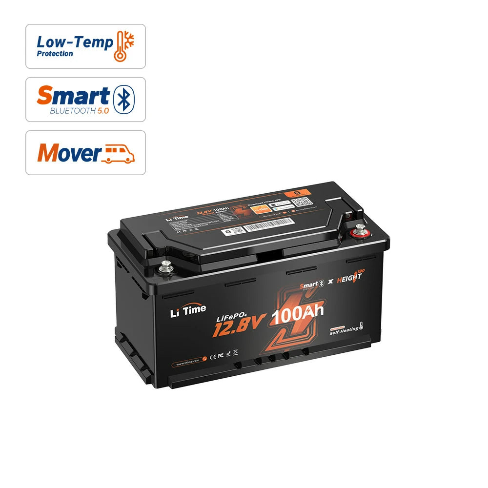 LiTime 12V 100Ah H190 Bluetooth Self-Heating LiFePO4 Battery
