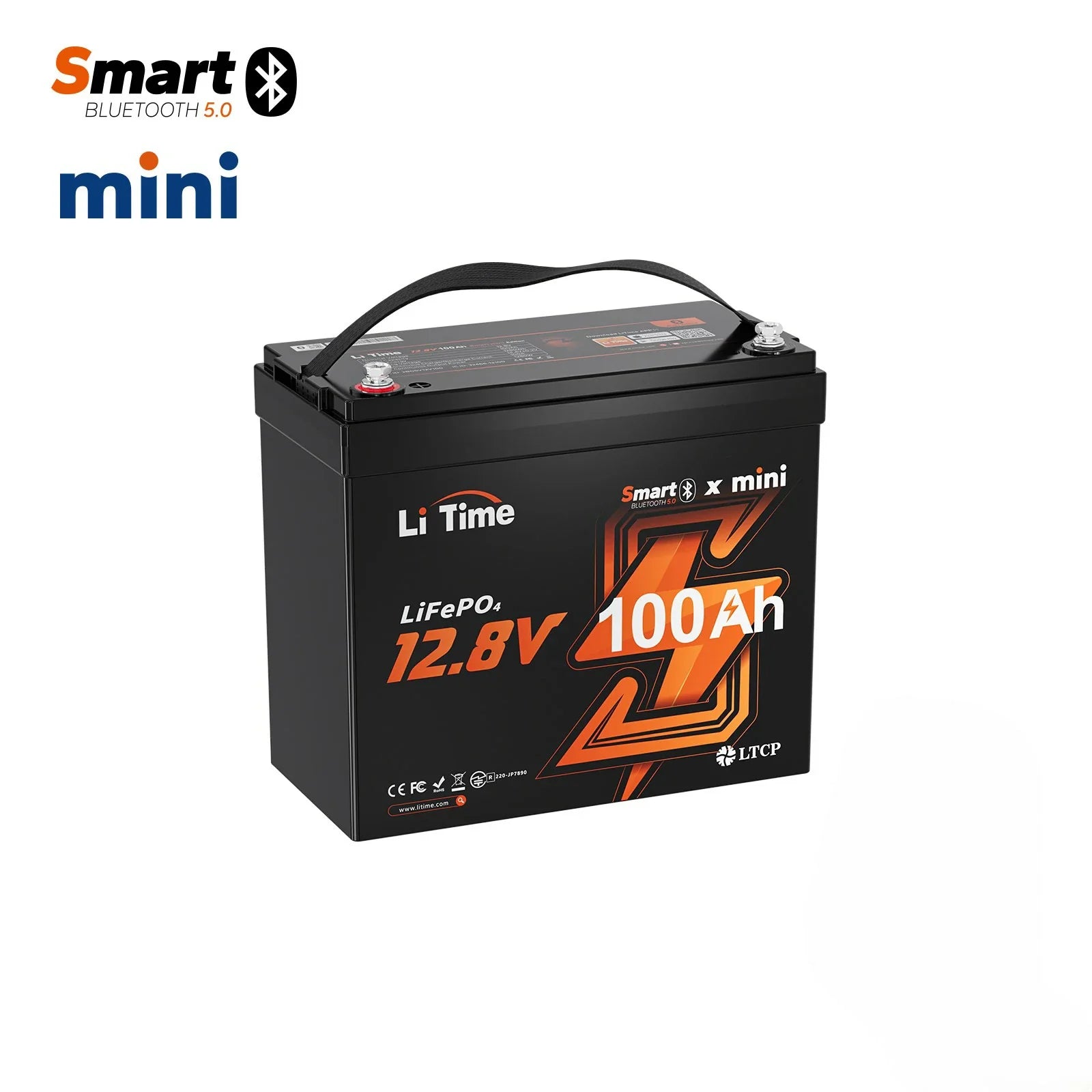 LiTime 12V 100Ah Mini Smart - Small 12V Battery Deep Cycle with Bluetooth