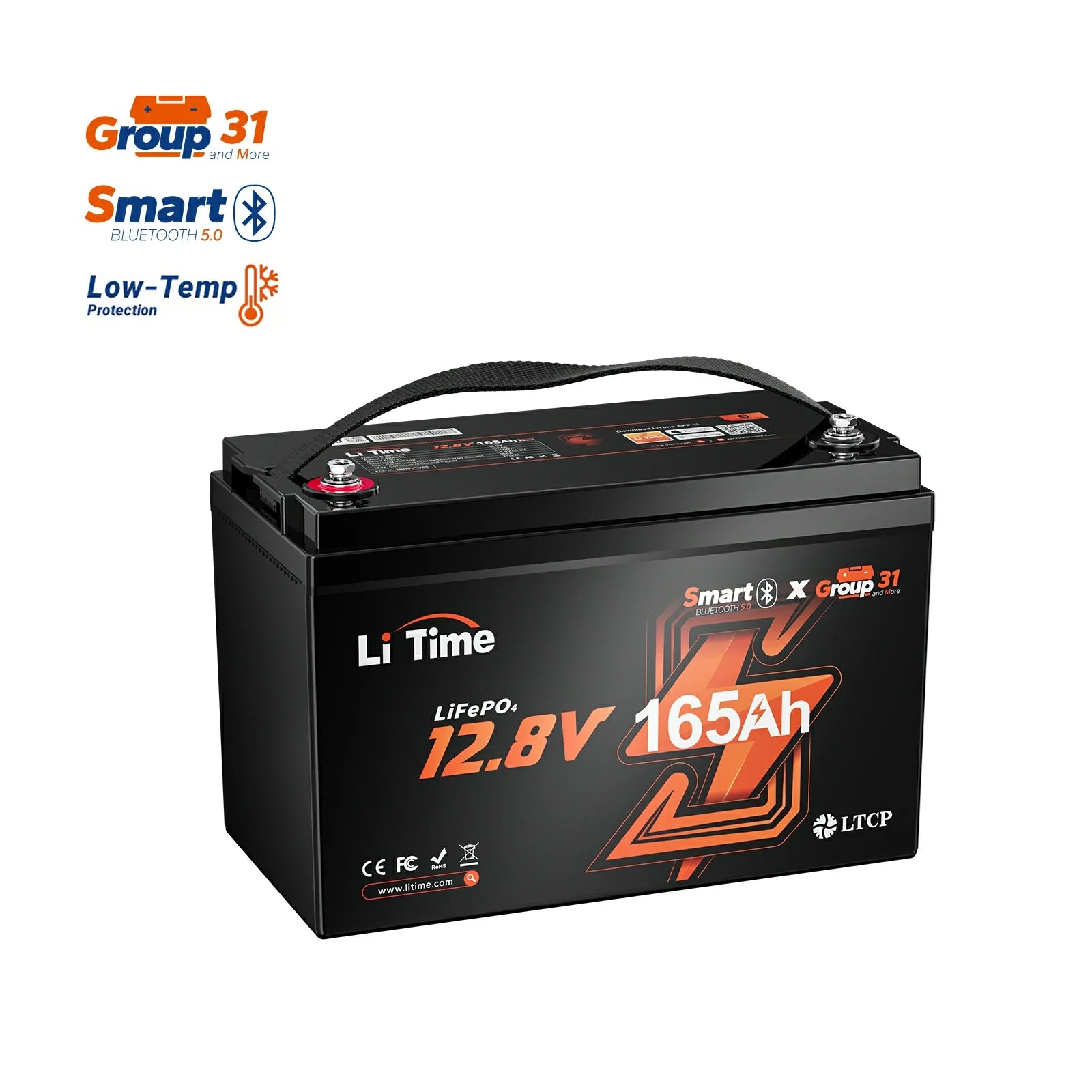 LiTime 12V 165Ah Bluetooth Lithium Battery for RV and Marine