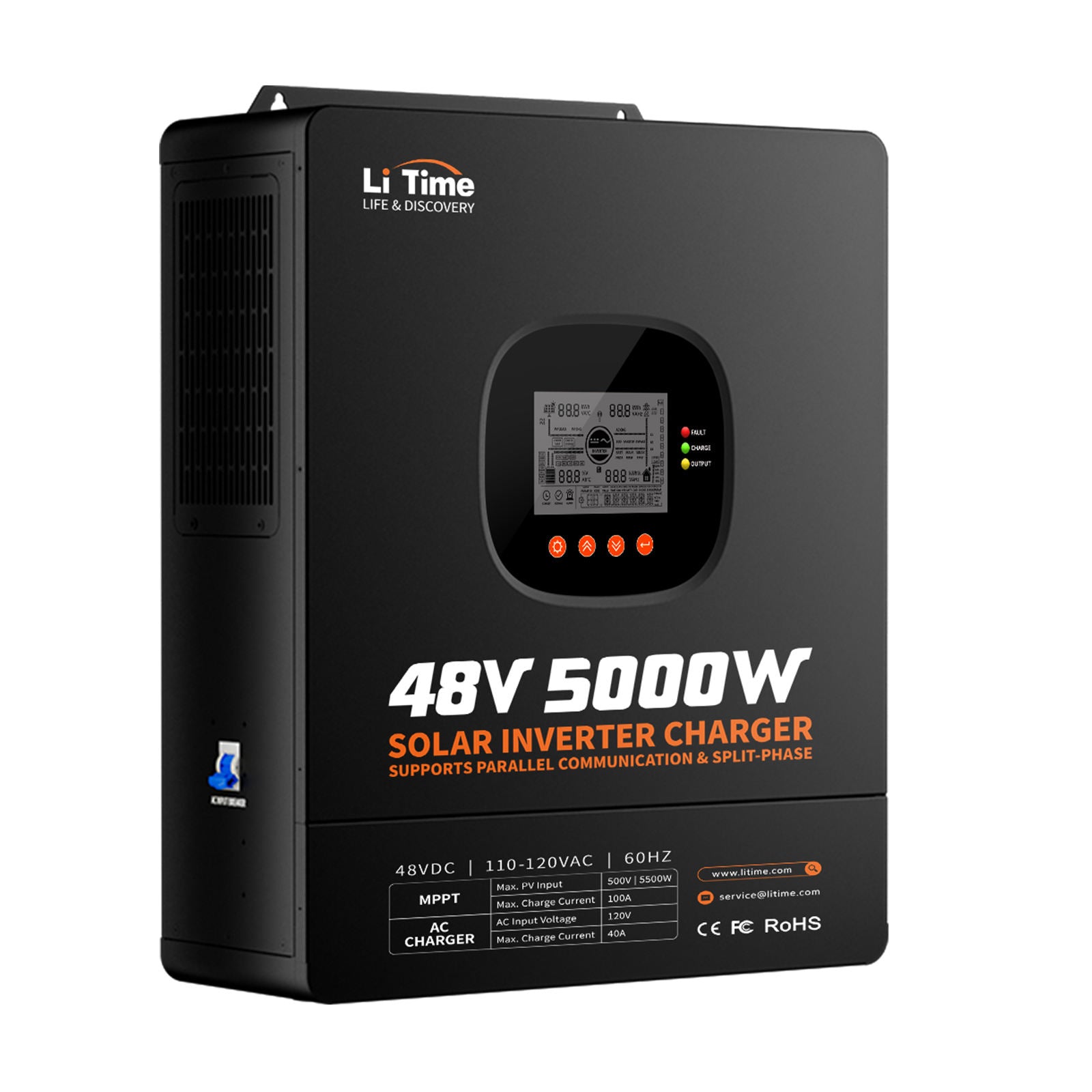 LiTime 48V 5kW All-in-One Solar Inverter Charger with 100A MPPT for Off-Grid Security Power Systems