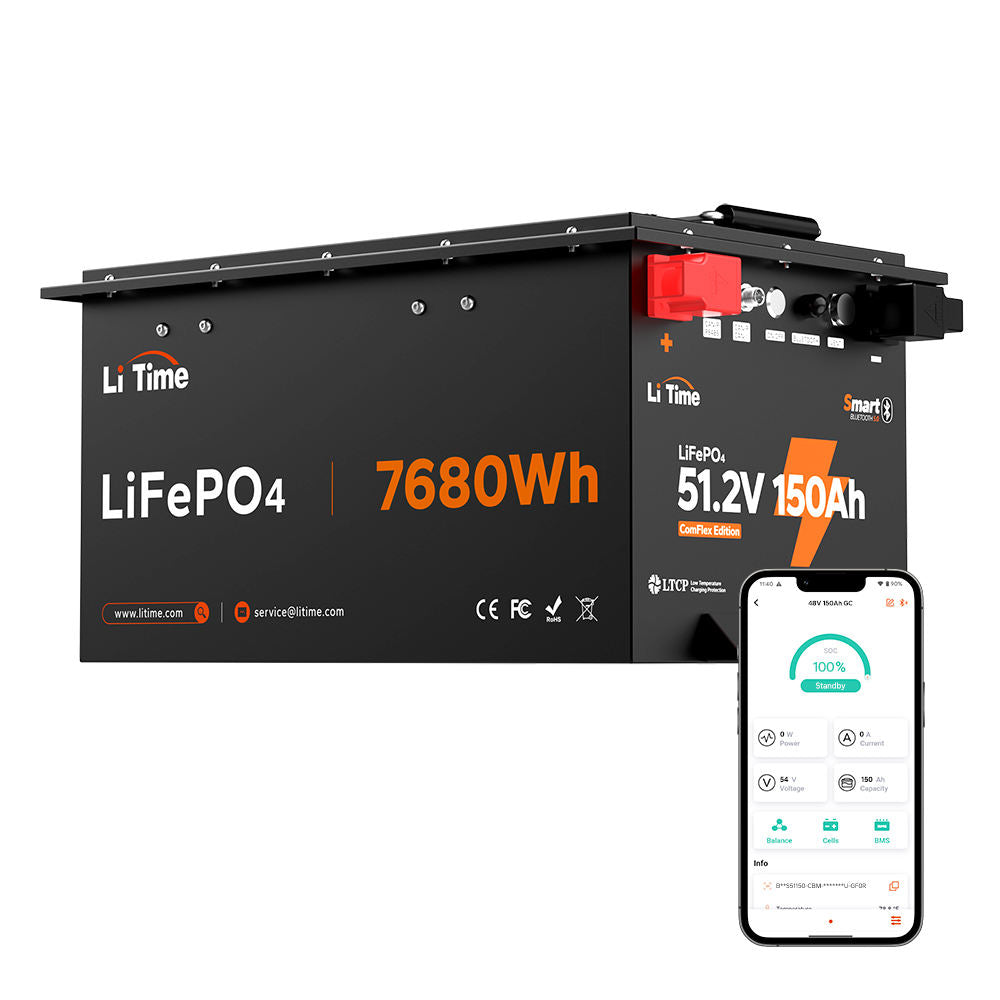 LiTime 48V(51.2) 150Ah Bluetooth LiFePO4 Battery for Golf Carts, RVs & Off-Grid
