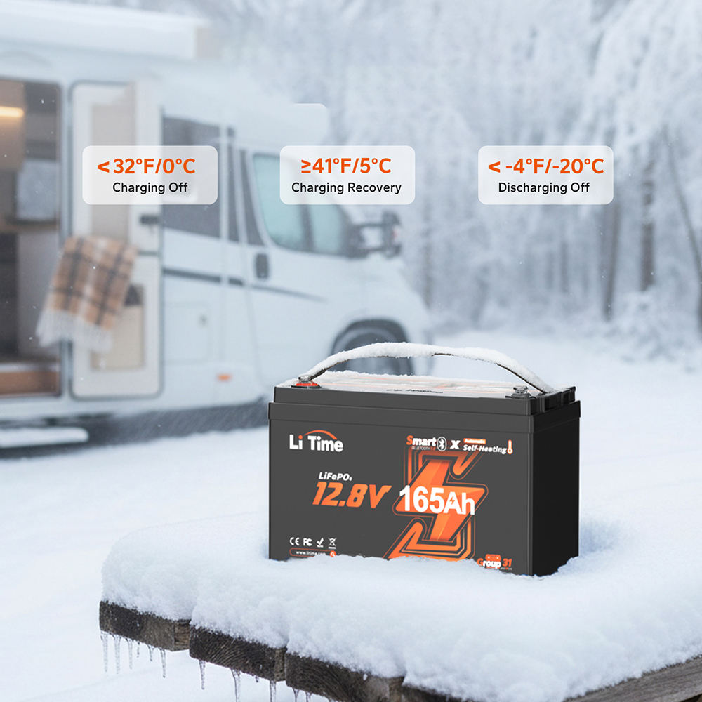 LiTime 12.8V 165Ah Group 31 Heated LiFePO4 Battery with Bluetooth for RV, Marine & Trolling Motors