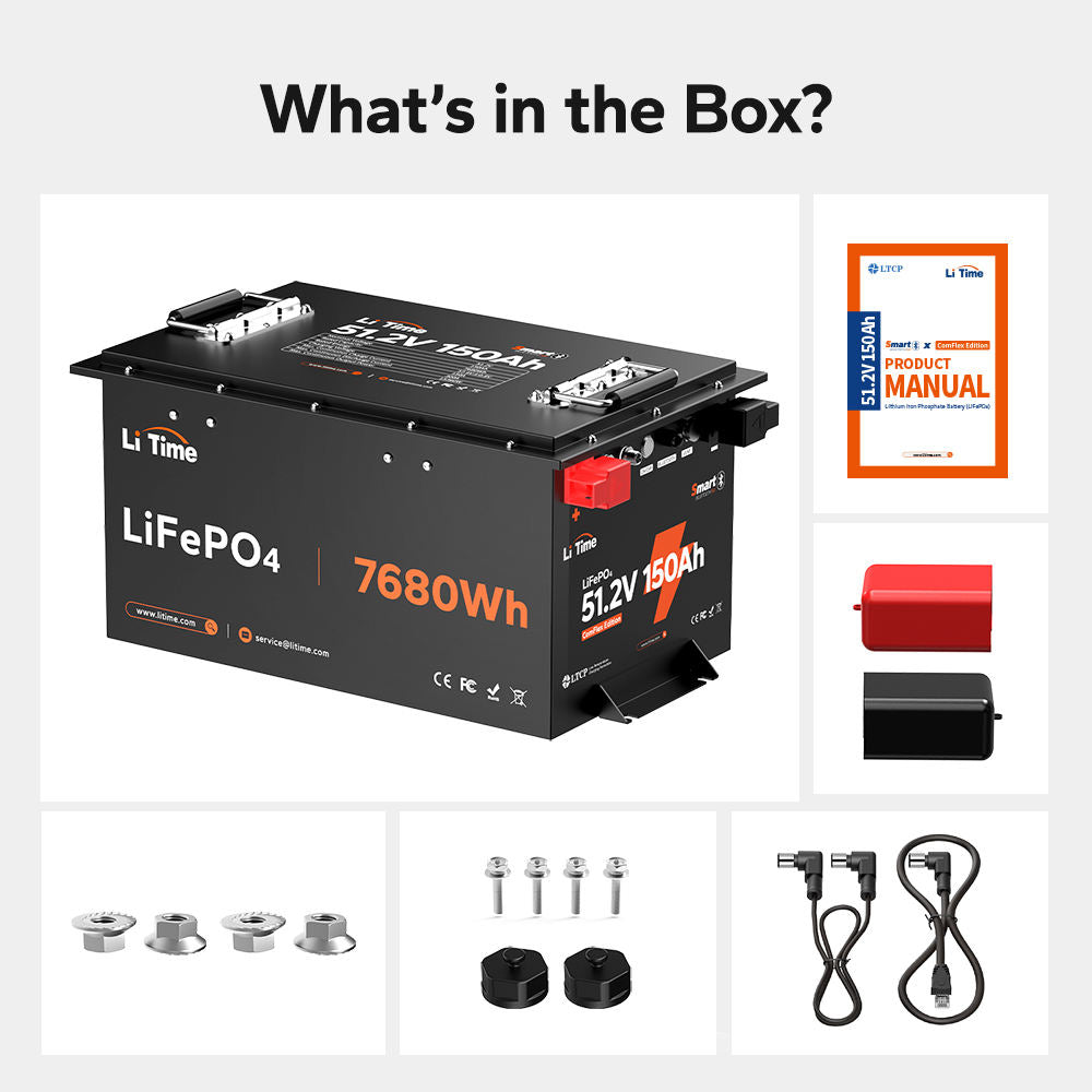 LiTime 48V(51.2) 150Ah Bluetooth LiFePO4 Battery for Golf Carts, RVs & Off-Grid