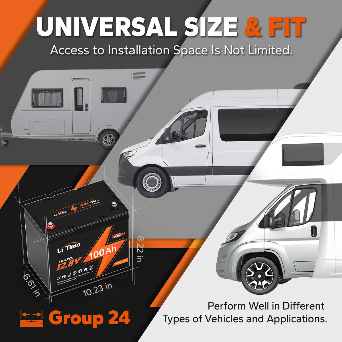 LiTime 12V 100Ah Group 24 Bluetooth LiFePO4 Lithium Deep Cycle Battery