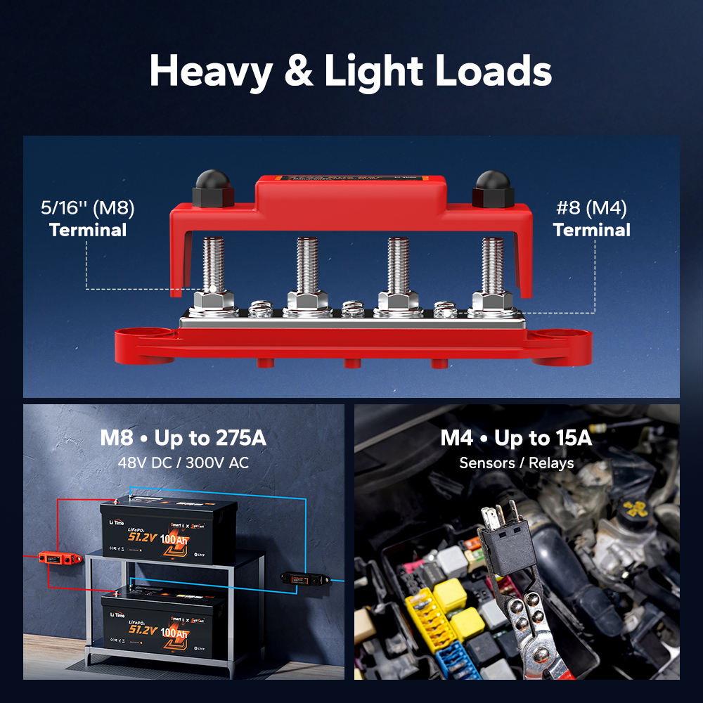 275A Battery Bus Bar M8 M4 Power Distribution Block for LiFePO4 Battery Systems