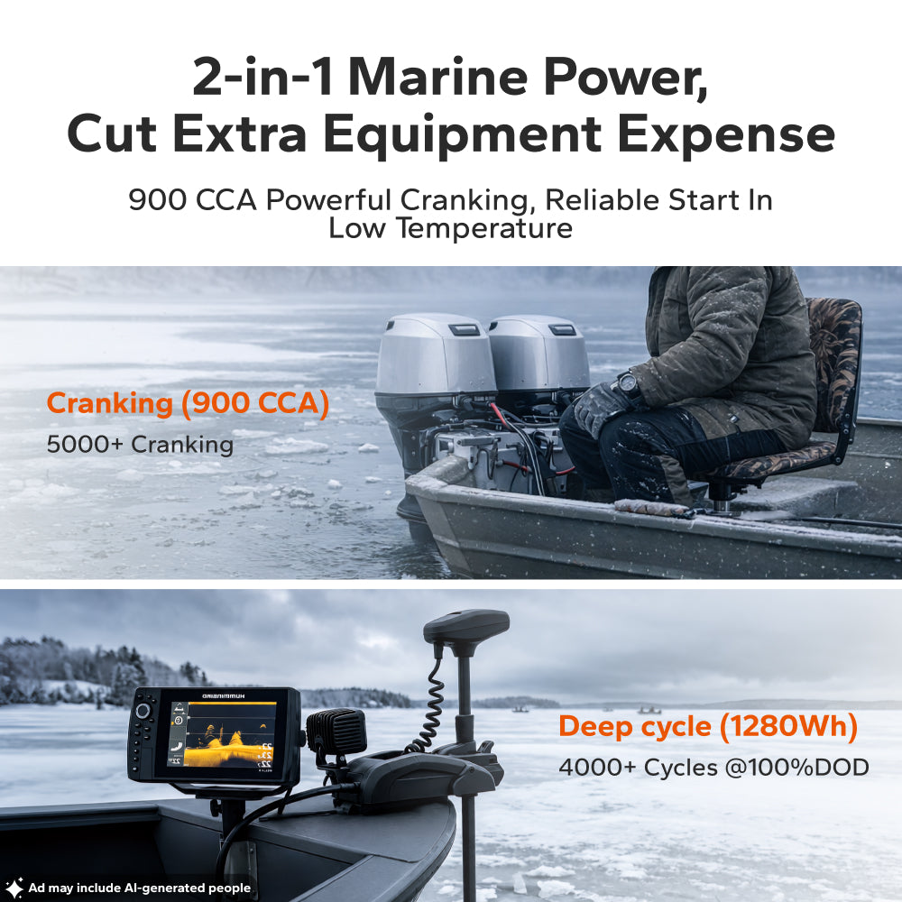 LiTime 12V 100Ah Dual-Purpose Bluetooth Self-Heating LiFePO4 Battery for Marine, RV & Engine Starting