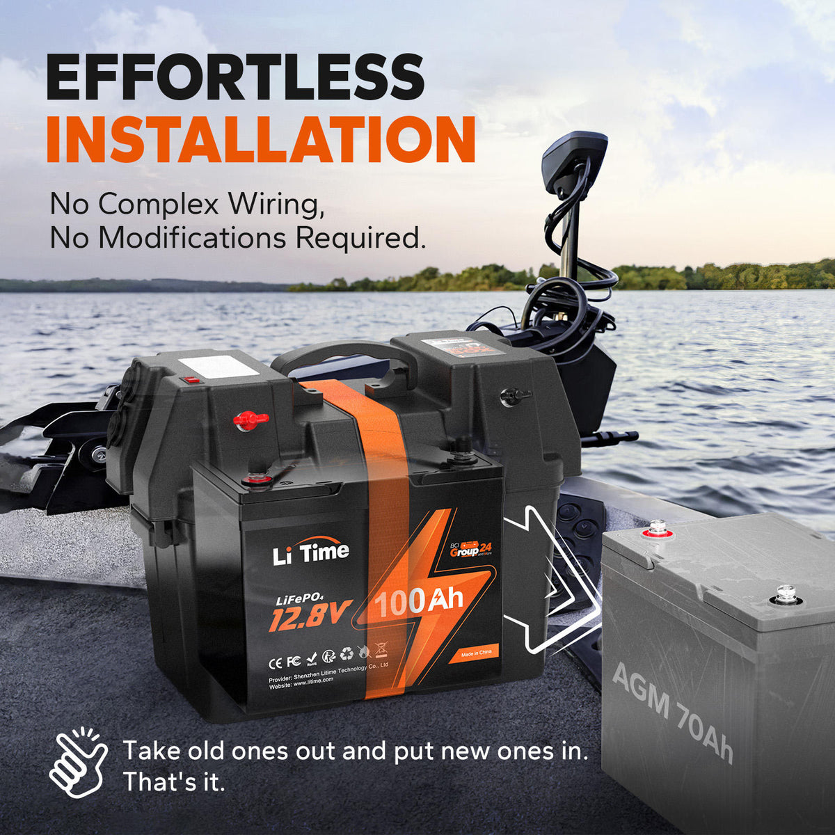 LiTime 12V 100Ah Group 24 Bluetooth LiFePO4 Lithium Deep Cycle Battery