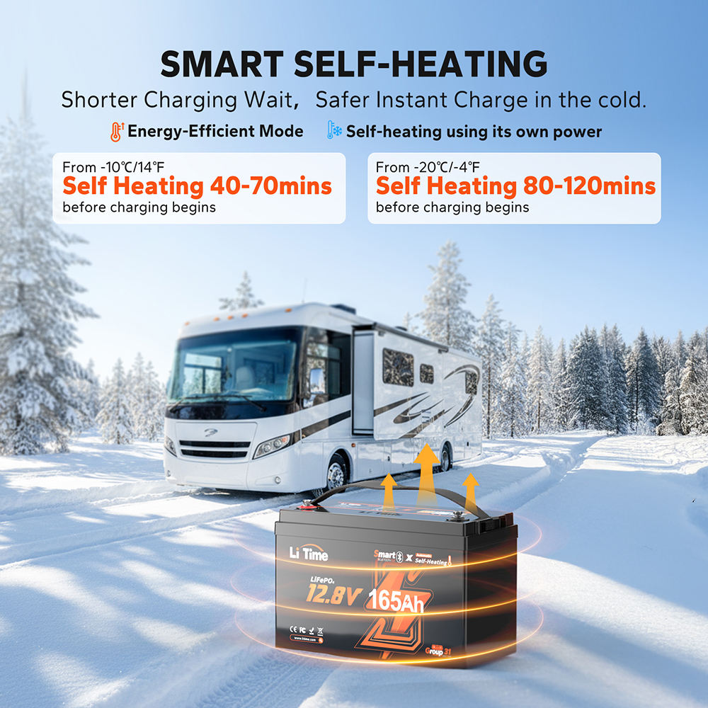 LiTime 12.8V 165Ah Group 31 Heated LiFePO4 Battery with Bluetooth for RV, Marine & Trolling Motors