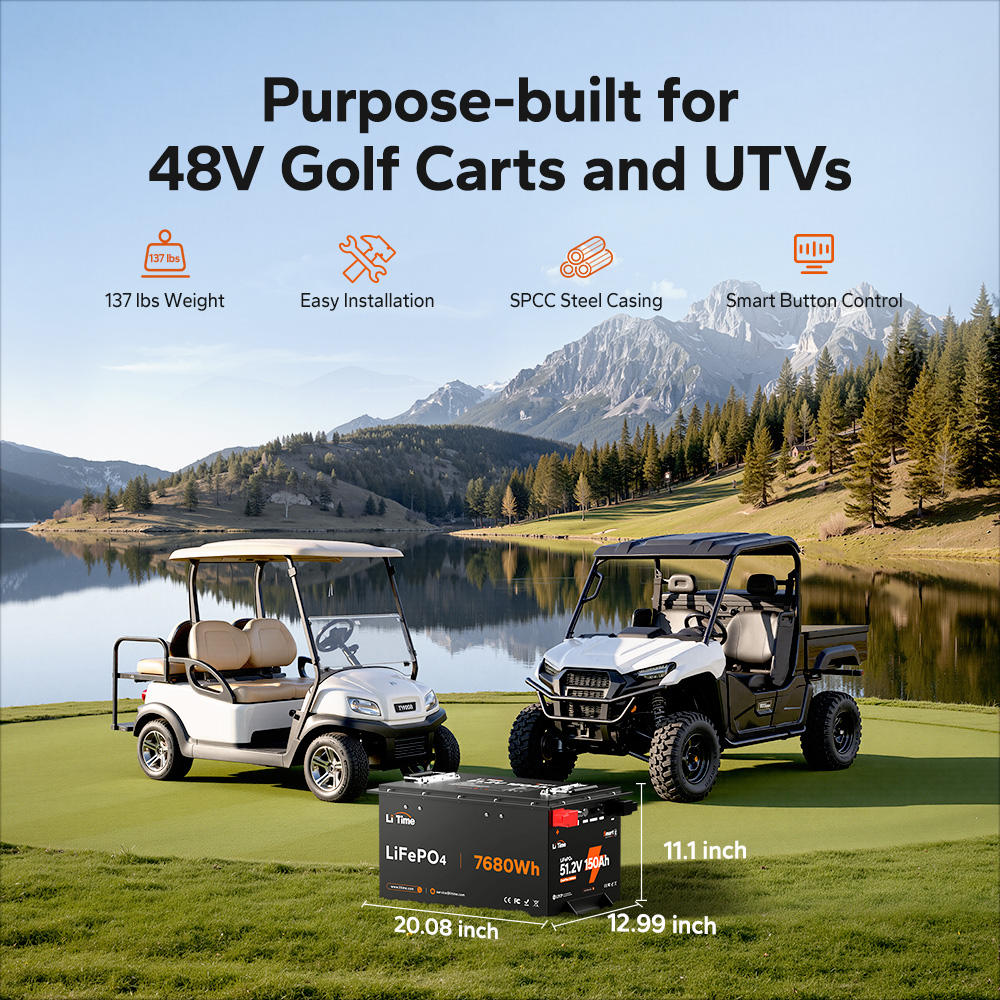 LiTime 48V(51.2) 150Ah Bluetooth LiFePO4 Battery for Golf Carts, RVs & Off-Grid