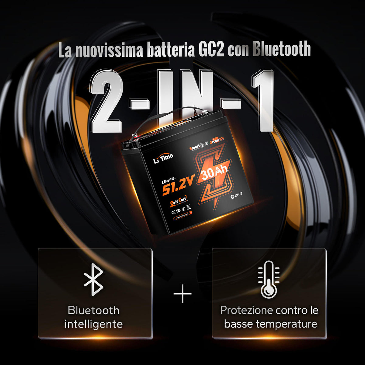 LiTime 51.2V 30Ah GC2 Smart LiFePO4 Golf Cart Battery with Bluetooth