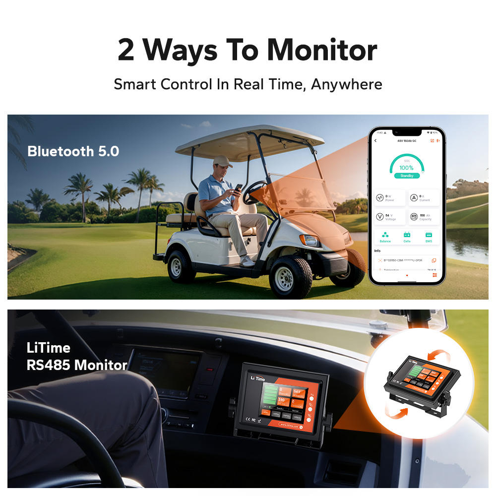 LiTime 48V(51.2) 150Ah Bluetooth LiFePO4 Battery for Golf Carts, RVs & Off-Grid