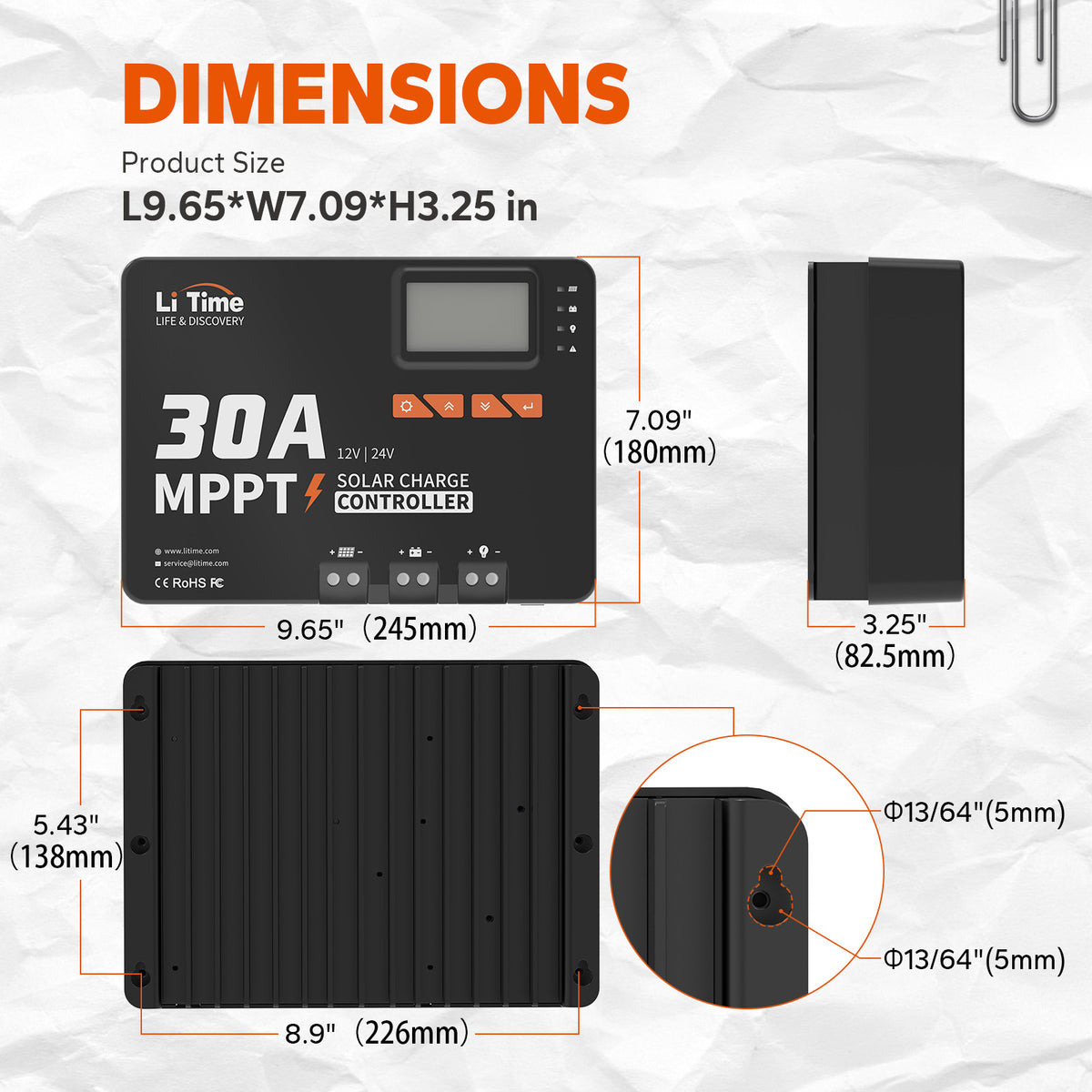 LiTime 30A MPPT 12V/24V Solar Charge Controller Bluetooth integrated