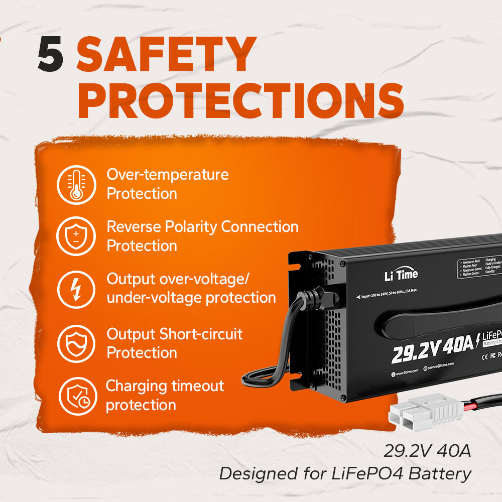 LiTime 24V 40A AC-DC LiFePO4 Battery Charger for RV, Marine & Solar Energy Storage