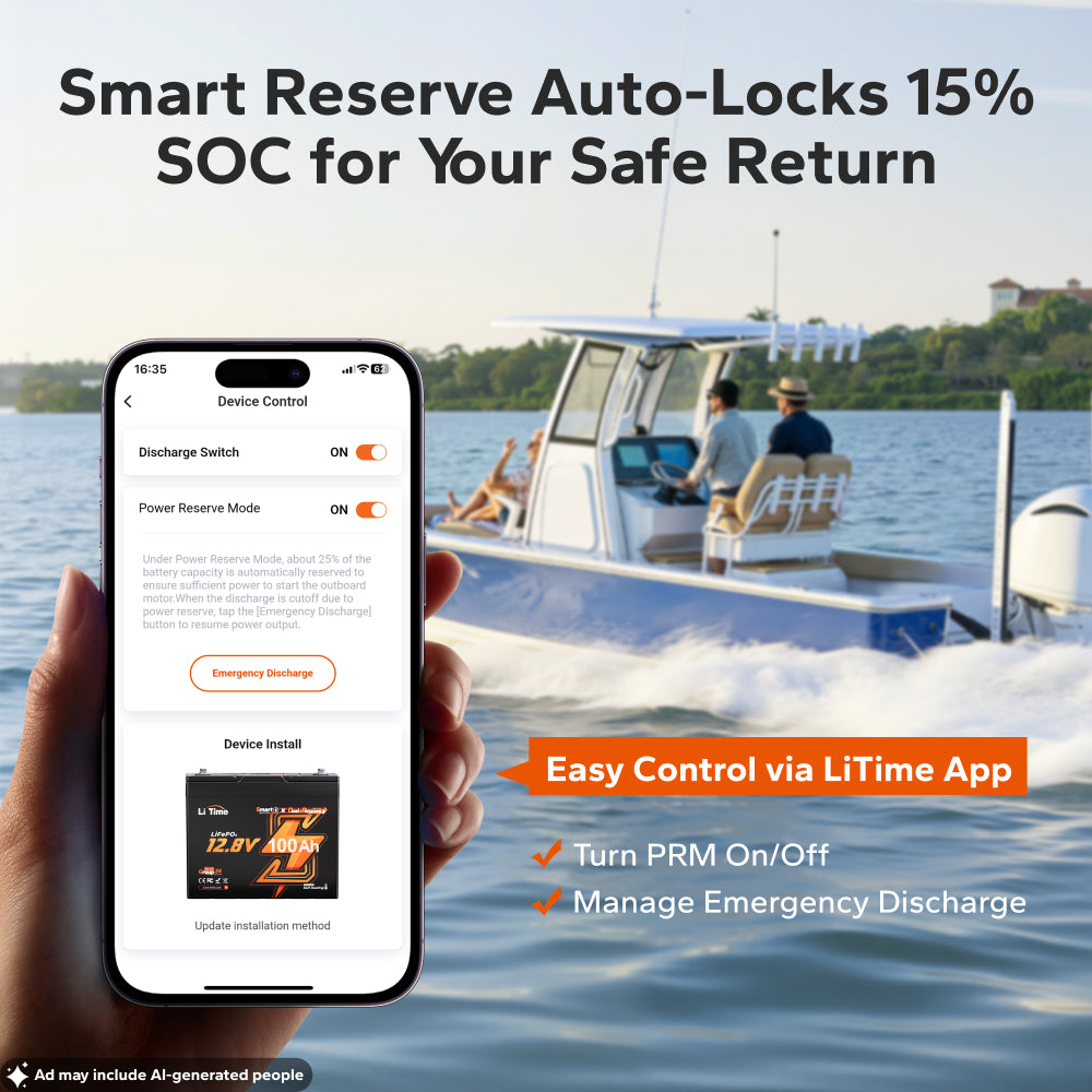 LiTime 12V 100Ah Dual-Purpose Bluetooth Self-Heating LiFePO4 Battery for Marine, RV & Engine Starting