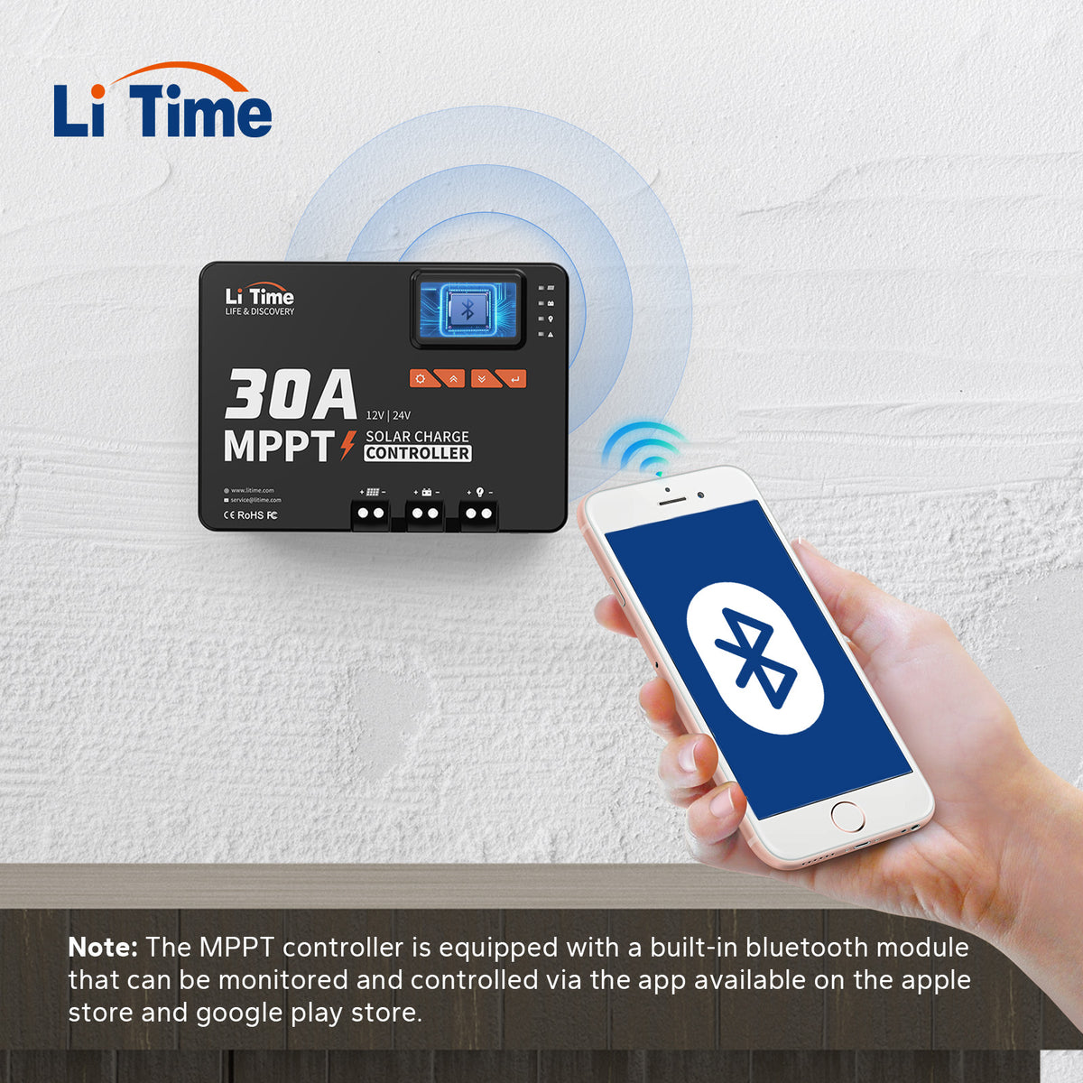 LiTime 30A MPPT 12V/24V Solar Charge Controller Bluetooth integrated