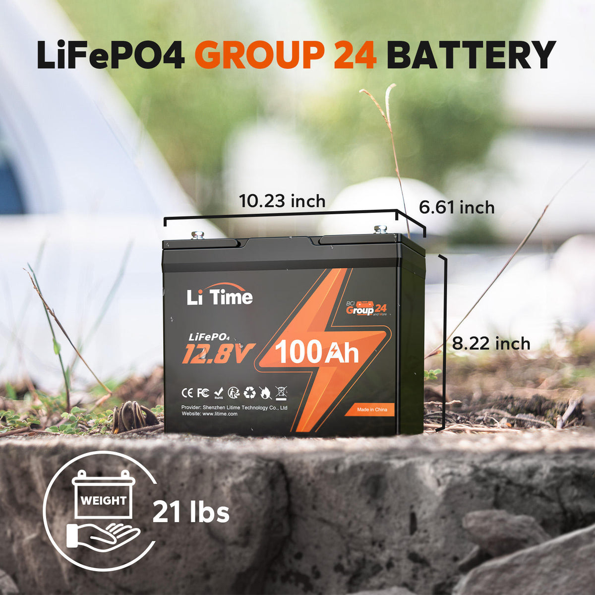 LiTime 12V 100Ah Group 24 Bluetooth LiFePO4 Lithium Deep Cycle Battery