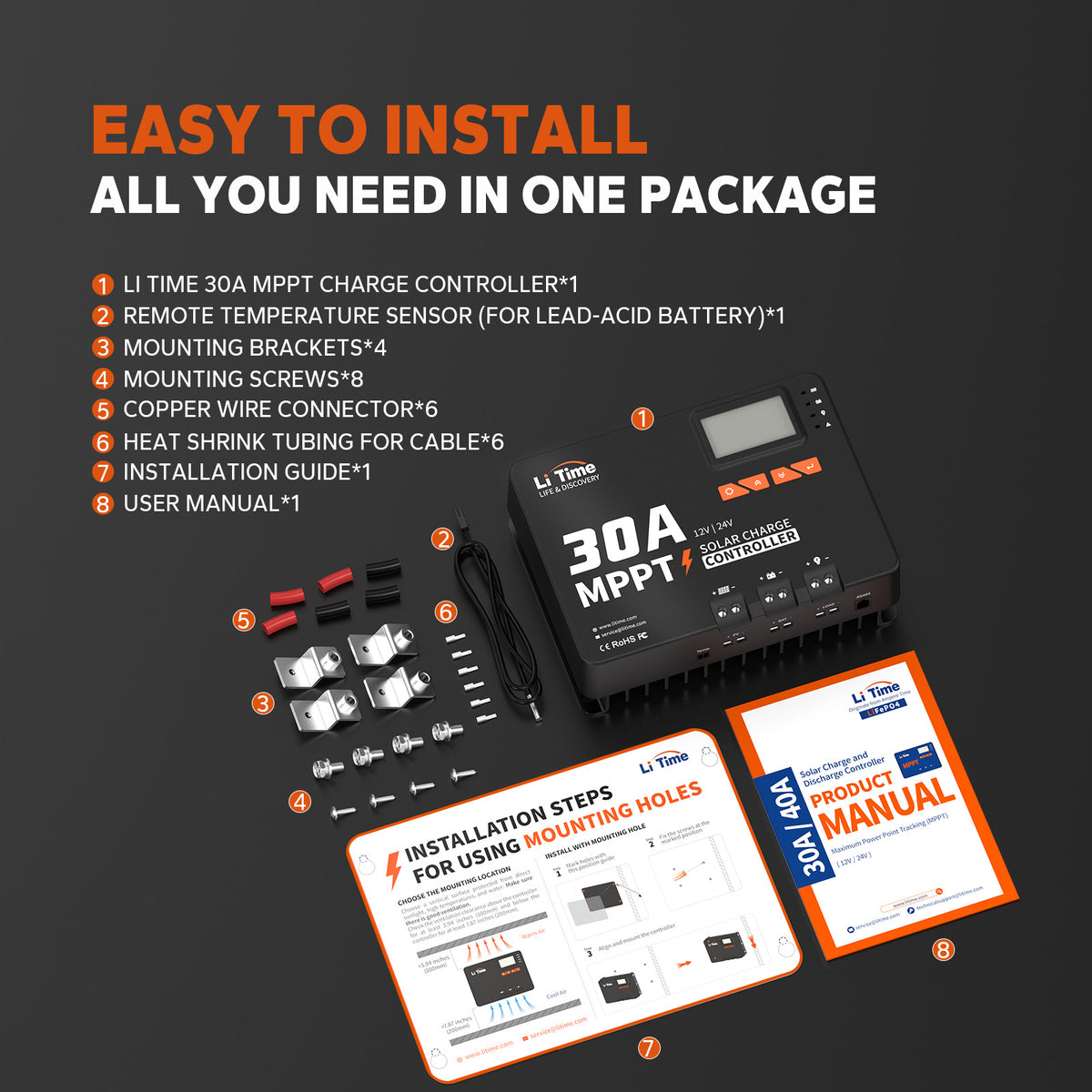 LiTime 30A MPPT 12V/24V Solar Charge Controller Bluetooth integrated