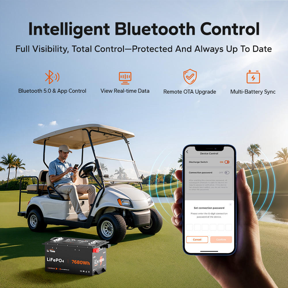 LiTime 48V(51.2) 150Ah Bluetooth LiFePO4 Battery for Golf Carts, RVs & Off-Grid
