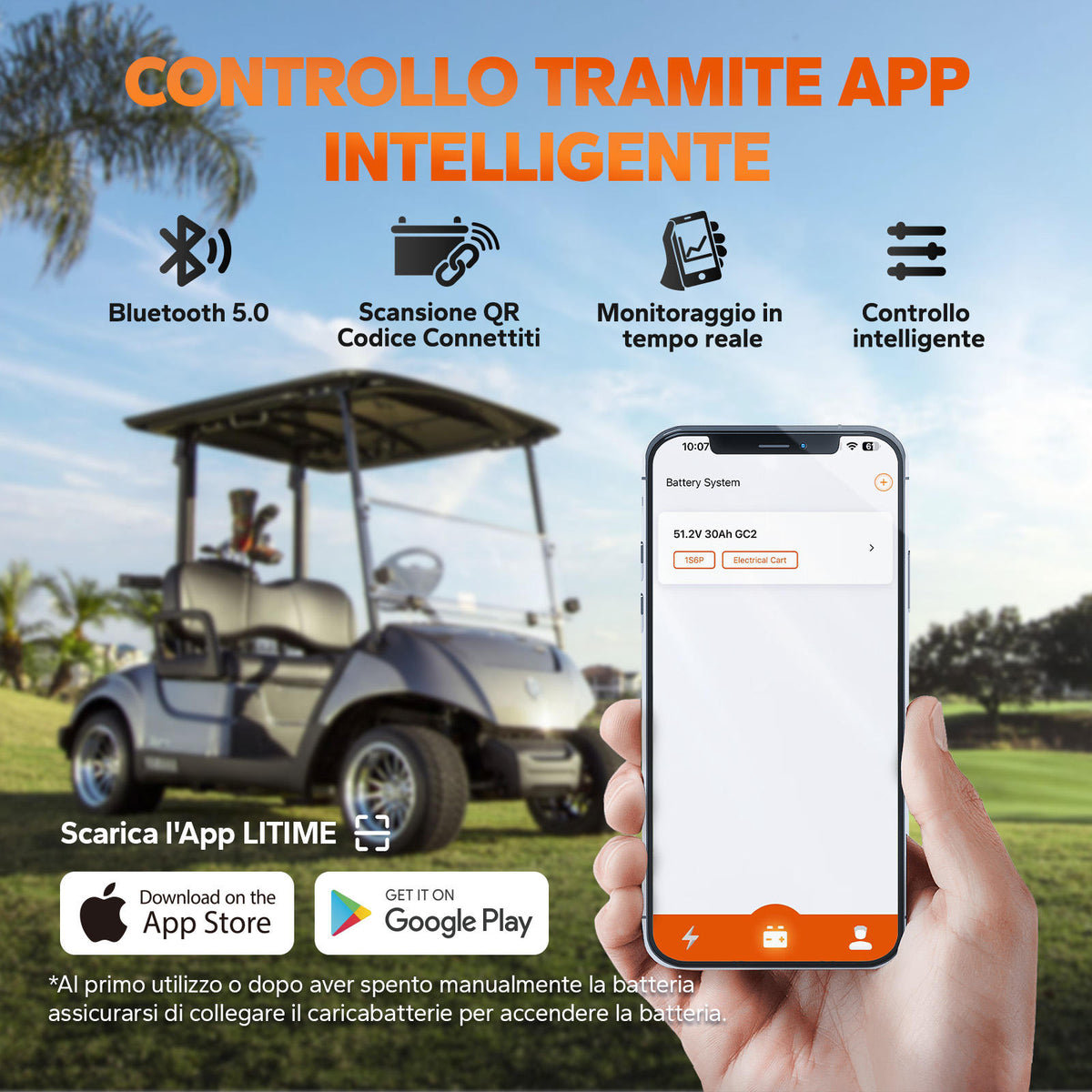 LiTime 51.2V 30Ah GC2 Smart LiFePO4 Golf Cart Battery with Bluetooth