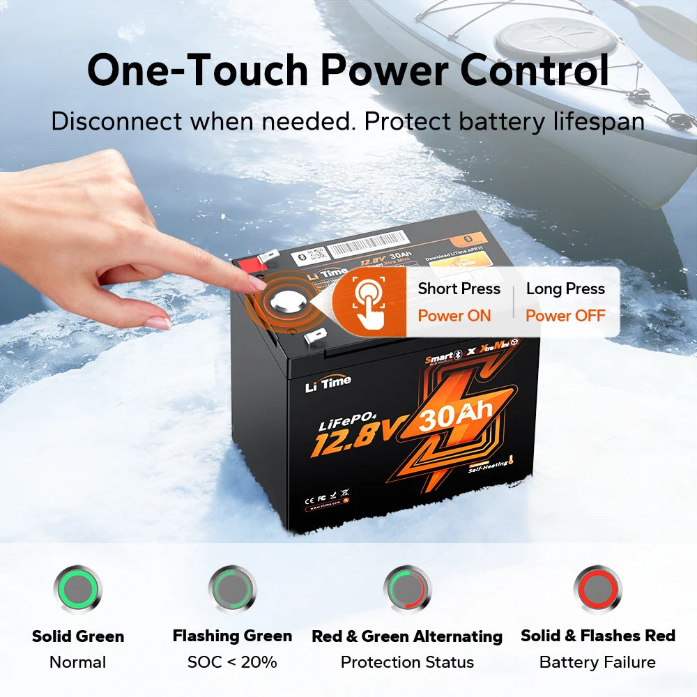 12V 30Ah Bluetooth LiFePO4 Battery with Self-Heating Function