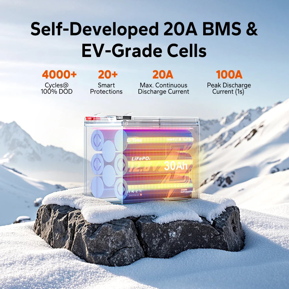 12V 30Ah Bluetooth LiFePO4 Battery with Self-Heating Function