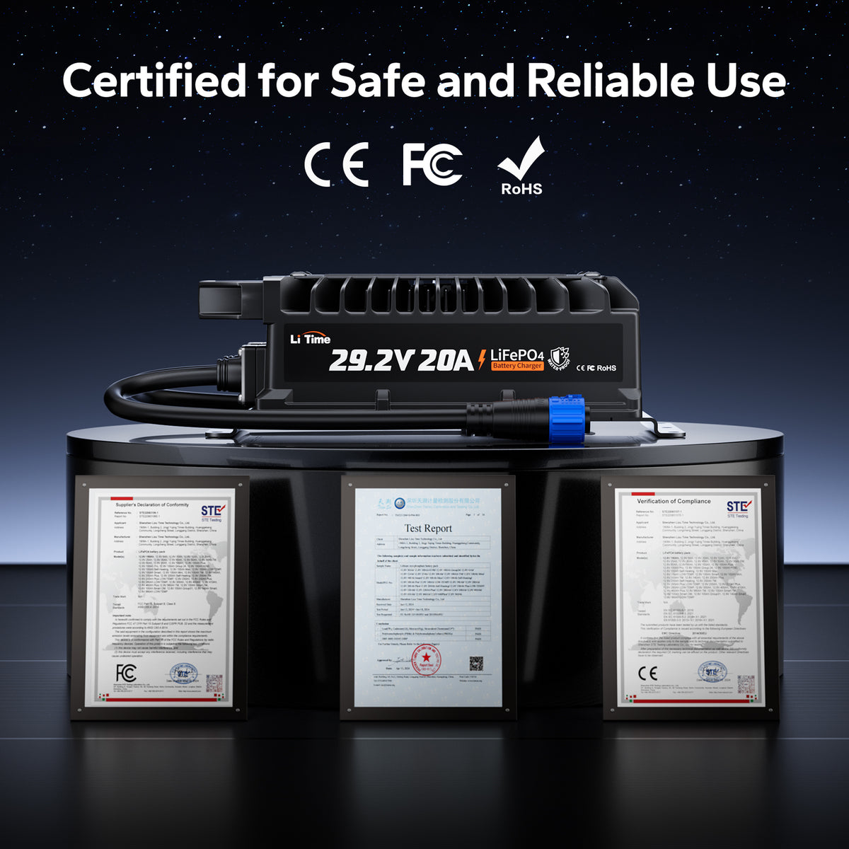 24V 20A Waterproof LiFePO4 Battery Charger with IP67 Protection