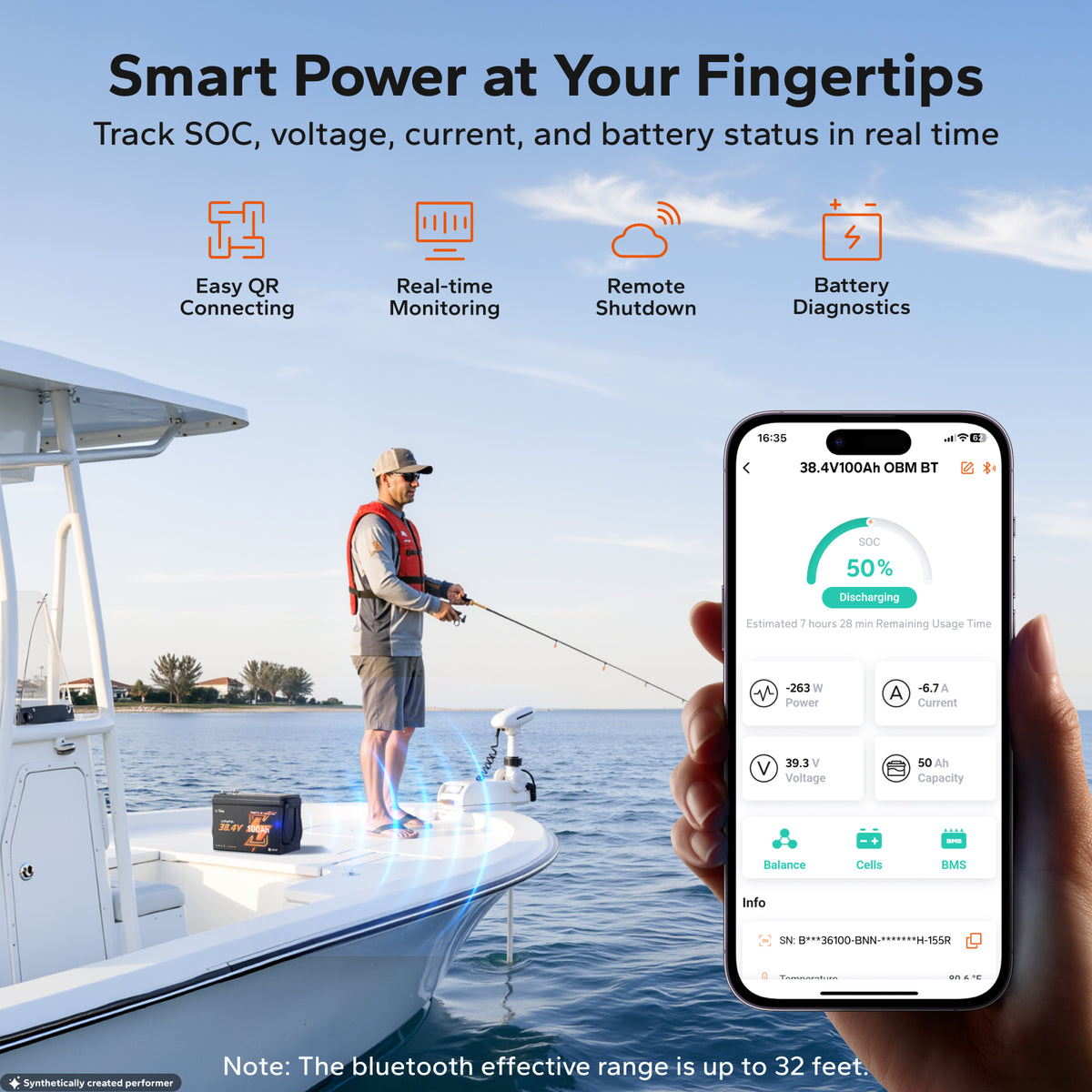 LiTime 36V 100Ah Bluetooth LiFePO4 Battery for 36V Trolling Motors, Electric Outboards & Golf Carts
