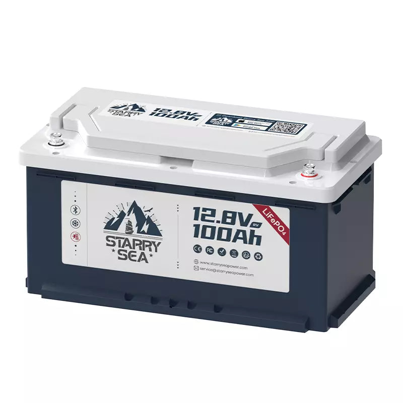 Starry Sea 12.8V 100Ah H190 Self Heating LiFePO4 Battery, Bluetooth Feature, Low Temperature Cutoff Protect, Designed for European RVs.