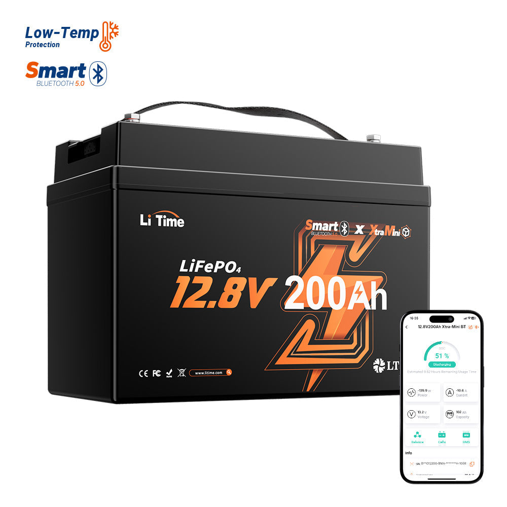 LiTime 12V 200Ah Smart XtraMini Bluetooth LiFePO4 Battery