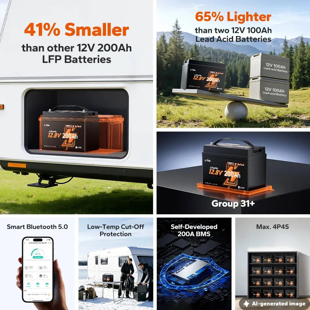 LiTime 12V 200Ah Smart XtraMini Bluetooth LiFePO4 Battery