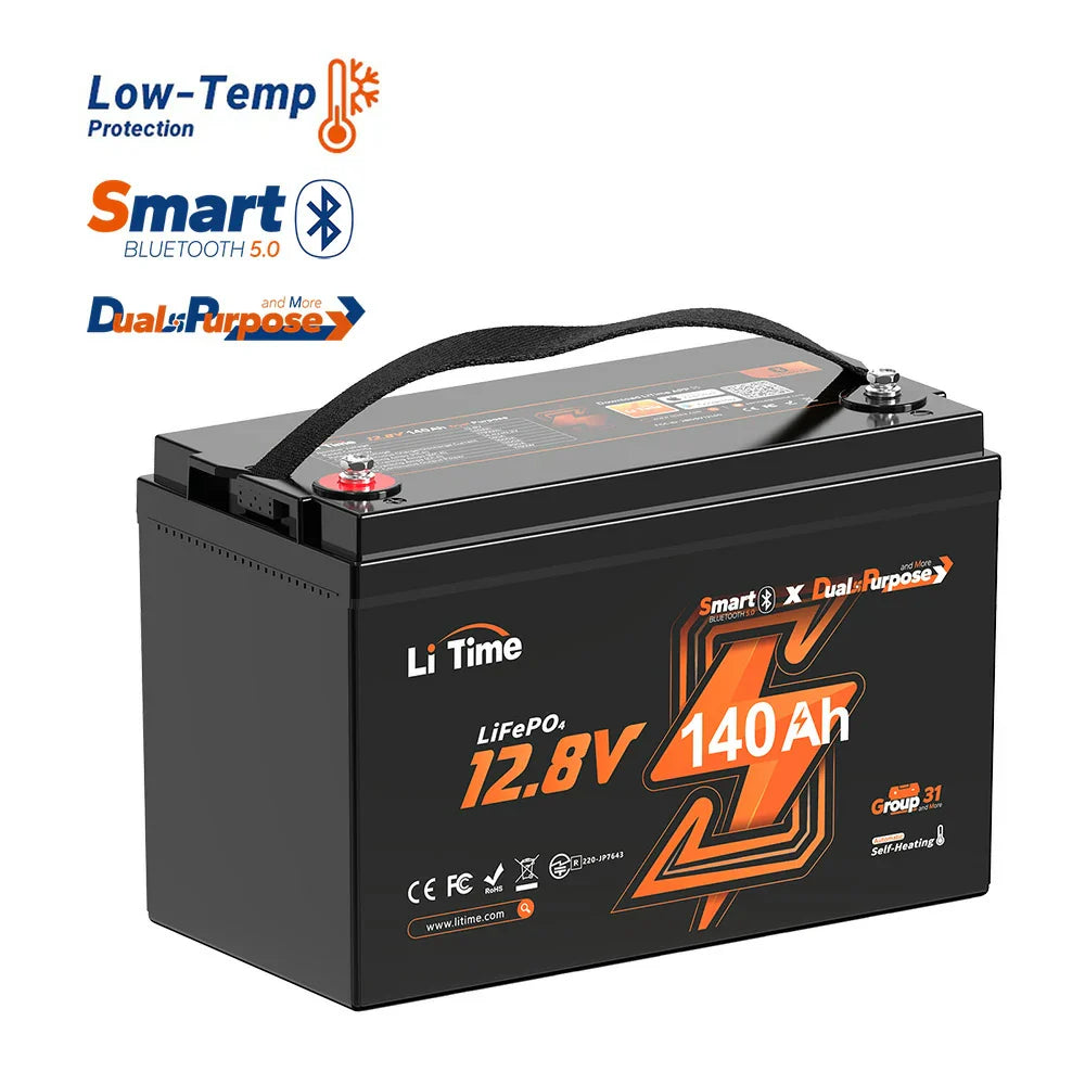 LiTime 12V 140Ah Bluetooth Dual Purpose 1000 CCA Marine Battery