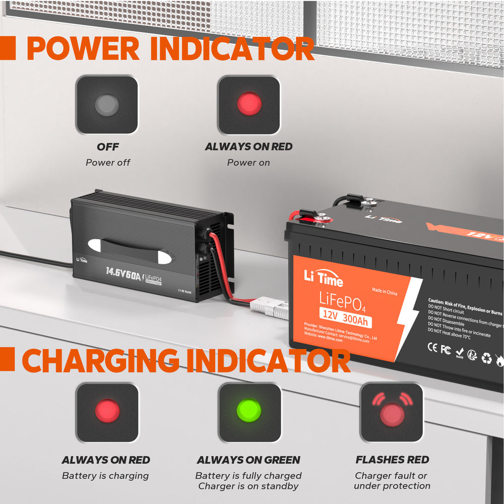 LiTime 12V 60A AC-DC LiFePO4 Battery Charger for RV, Marine & Large-Capacity Batteries
