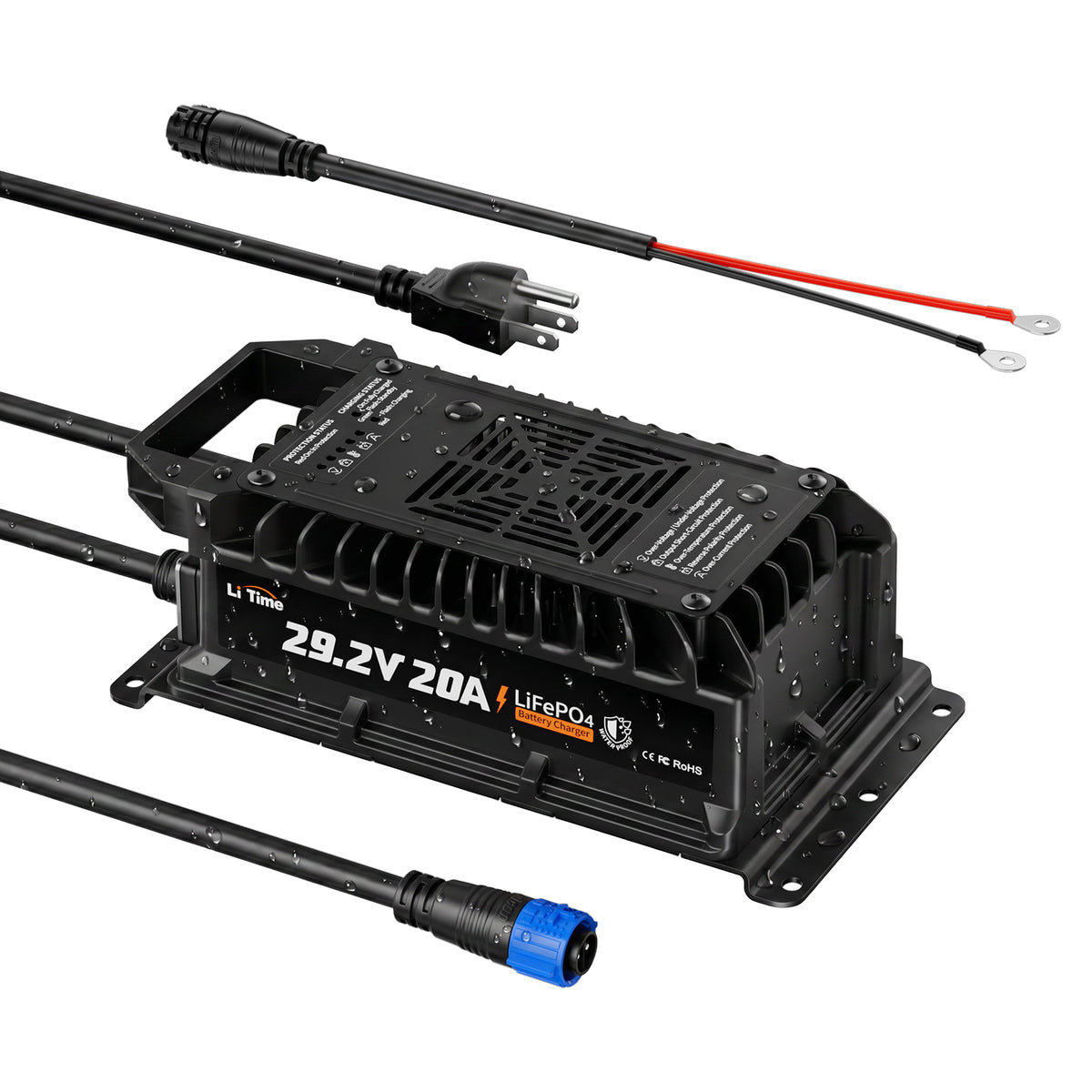 24V 20A Waterproof LiFePO4 Battery Charger with IP67 Protection