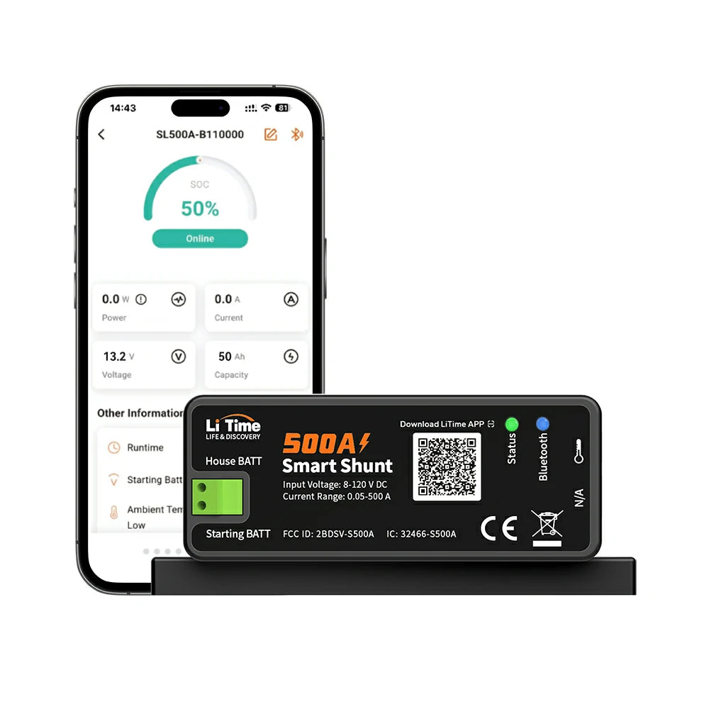 500A Bluetooth Battery Shunt Monitor with Smart APP Monitoring