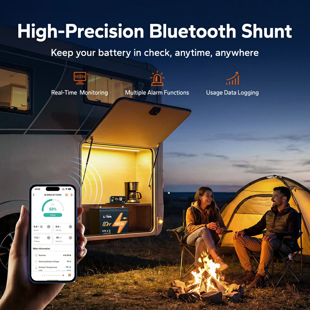 500A Bluetooth Battery Shunt Monitor with Smart APP Monitoring