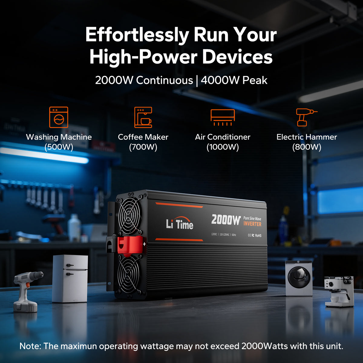 12V 2000W Pure Sine Wave Inverter with 4000W Peak Power