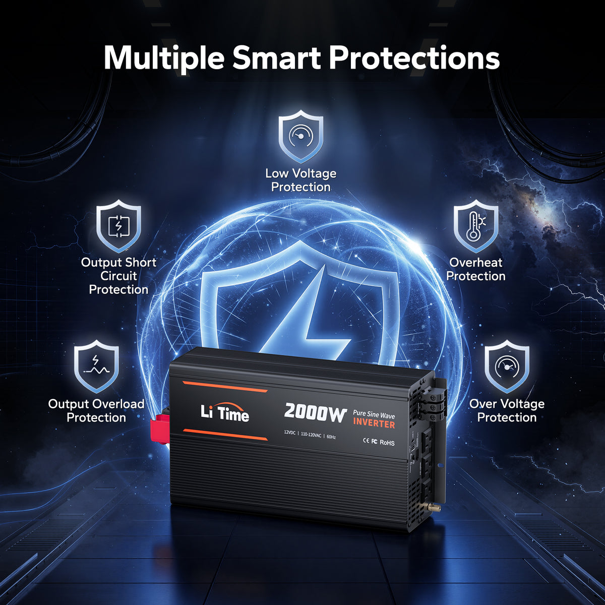 12V 2000W Pure Sine Wave Inverter with 4000W Peak Power